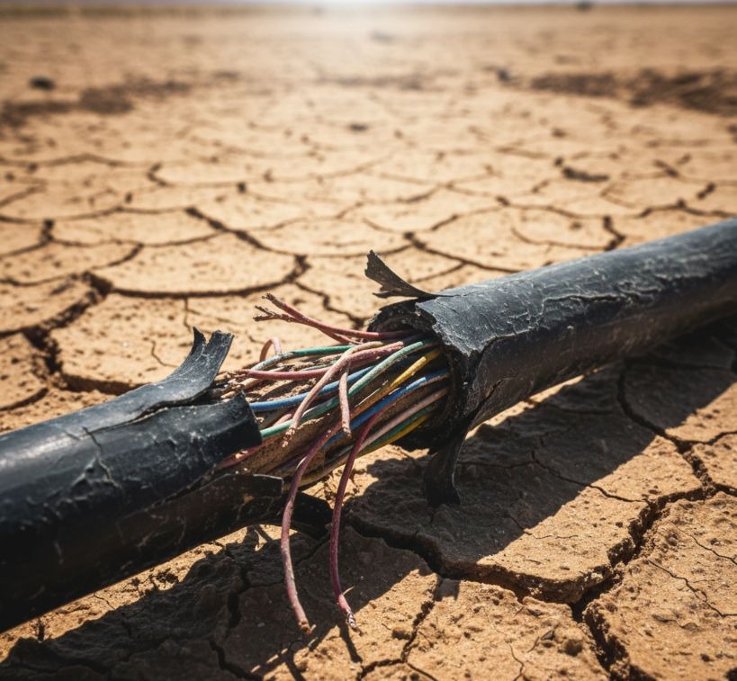 An example of cable for a desert climate showing thermal aging and material degradation from extreme heat.