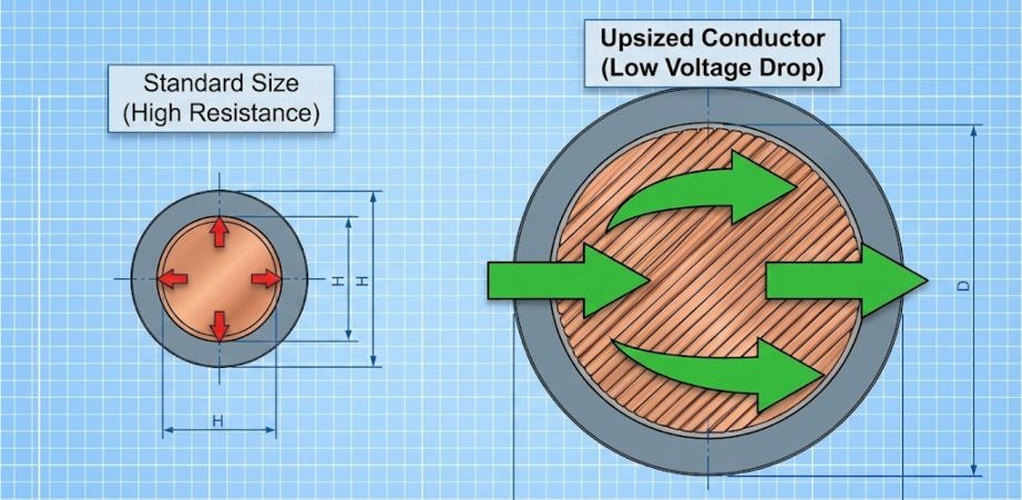 Conductor upsizing comparison to mitigate voltage drop and improve power quality.