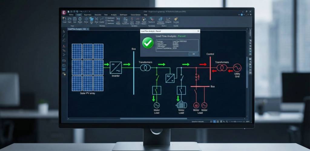 Digital twin simulation of integrating solar PV into an industrial electrical network.