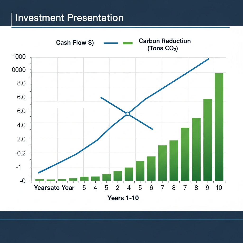 Chart showing the Return on Investment (ROI) and carbon savings for a 2026 industrial microgrid project.