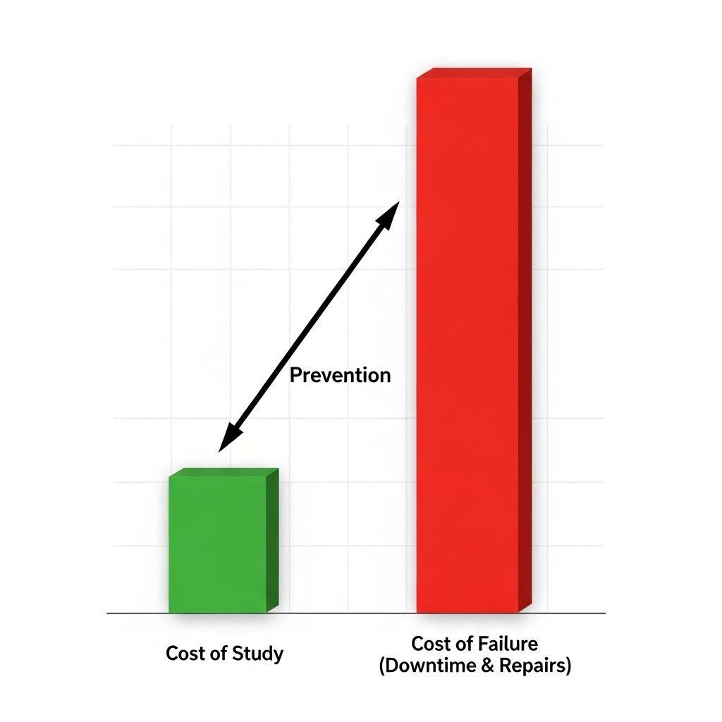 Chart comparing the low price of electrical studies versus the high cost of equipment failure