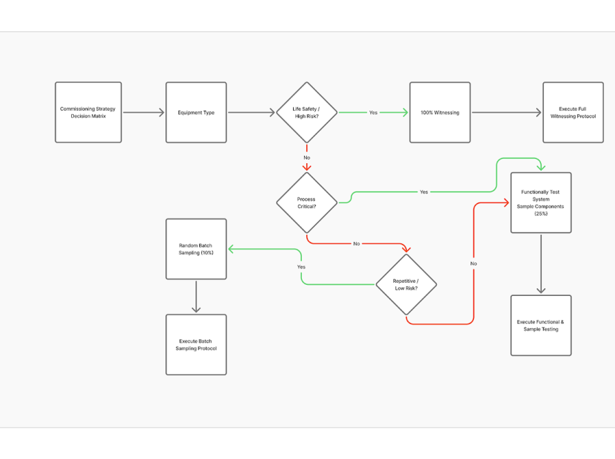 Decision tree flowchart for determining 100% vs sampled witness testing strategy