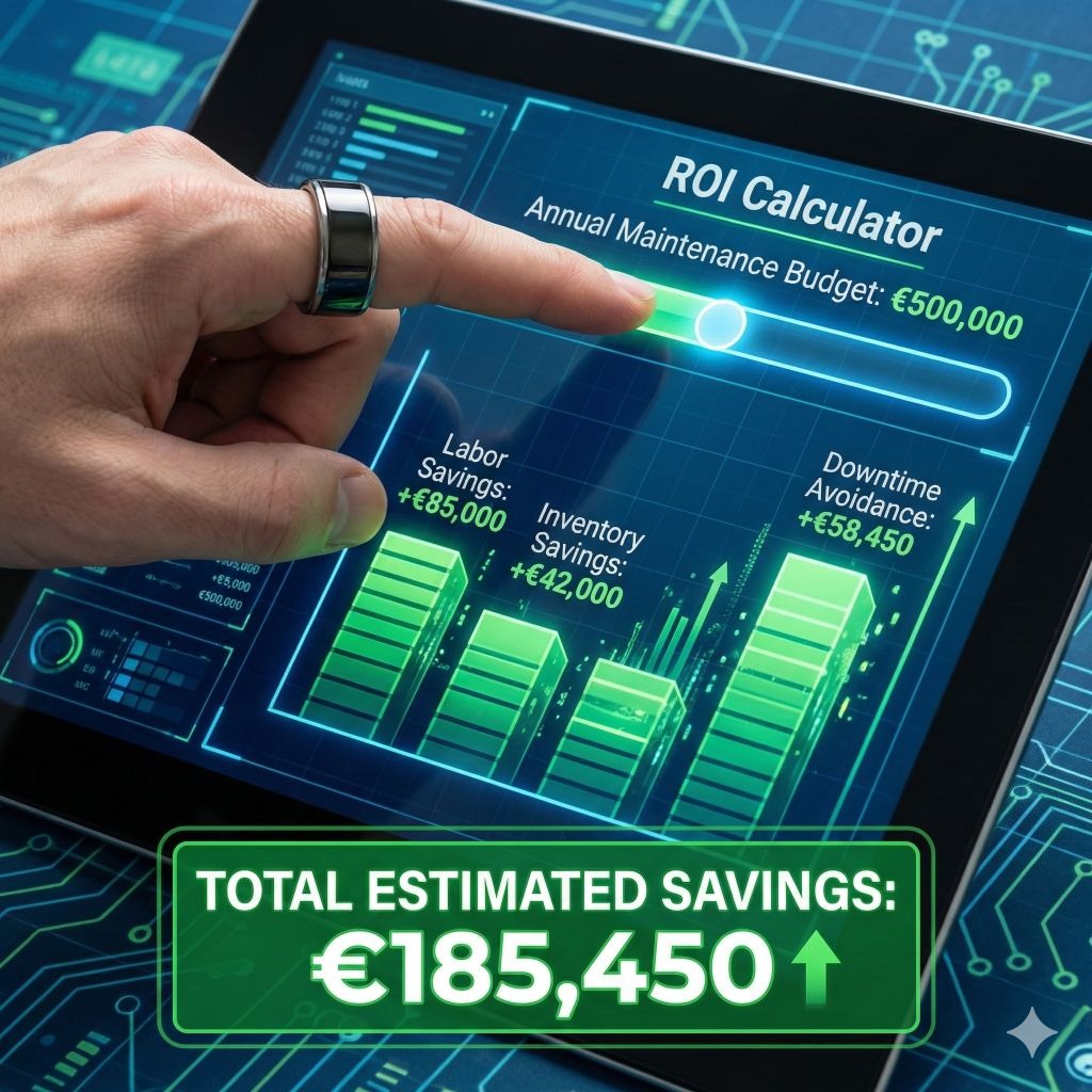 Interactive calculator graphic demonstrating 20% OPEX savings from predictive maintenance