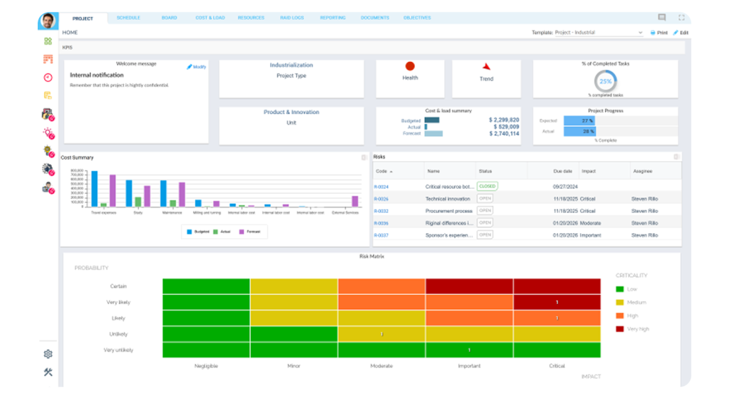 Sample interface matrix template for construction project coordination showing status tracking