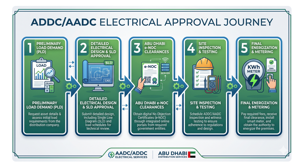 Checklist highlighting the top 5 reasons for ADDC site inspection failures in electrical rooms.
